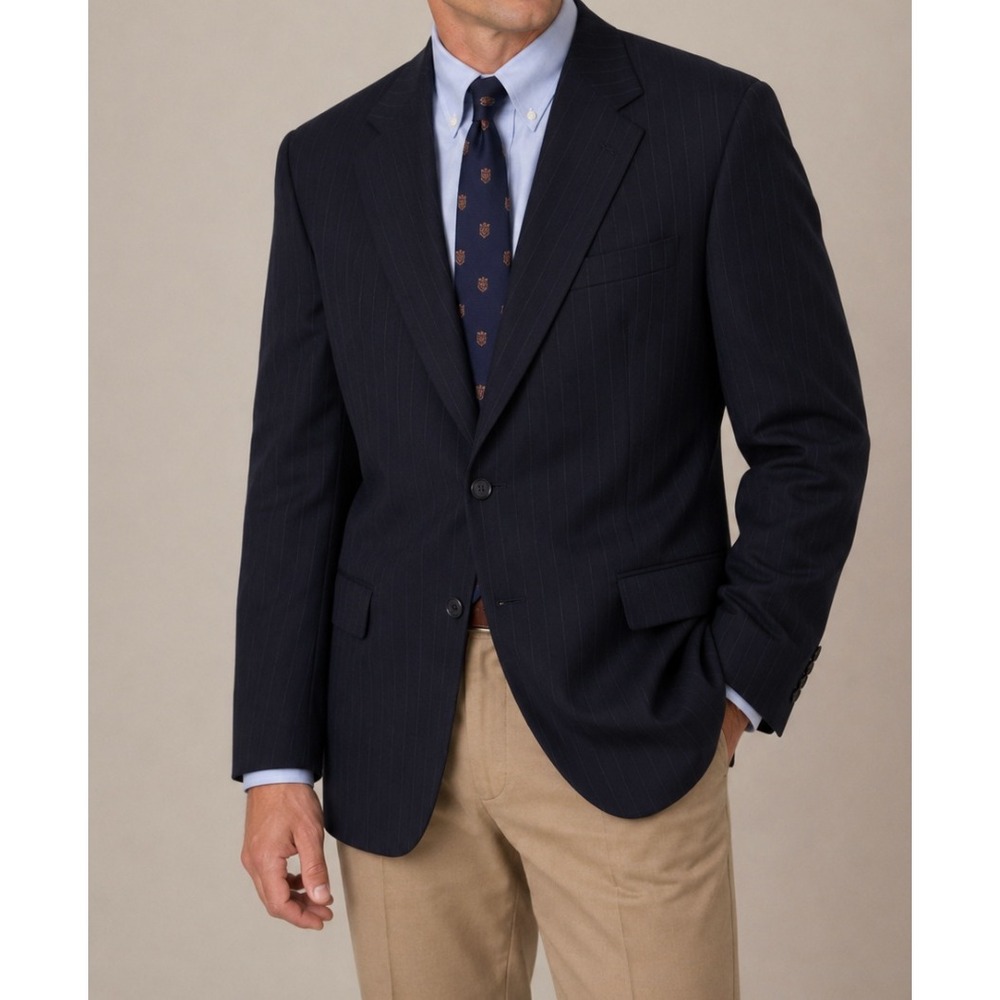 Vtg Christian Dior Monsieur Mens Navy Pinstripe Blazer Two Button Sport Coat USA